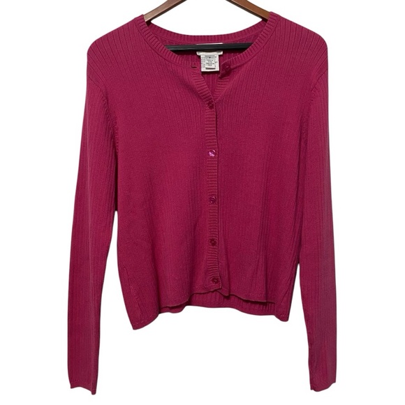 Talbots Sweaters - Talbots Ribbed Cardigan Button Up Long Sleeve Sweater Womens Small Barbie Pink